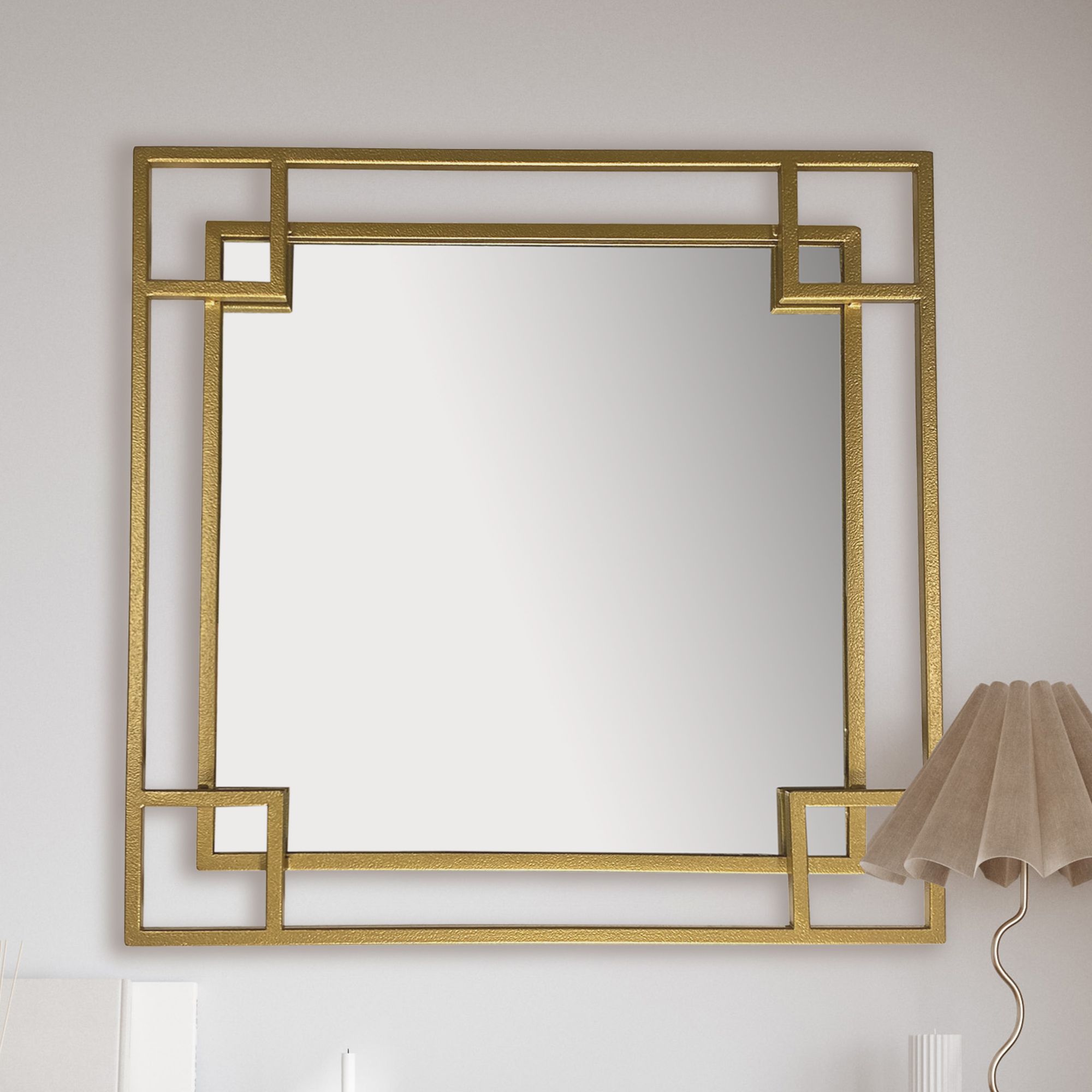 Wandspiegel FineBuy Flurspiegel Quadrat Metall Gold Spiegel Hängespiegel Rahmen – Ansicht 1