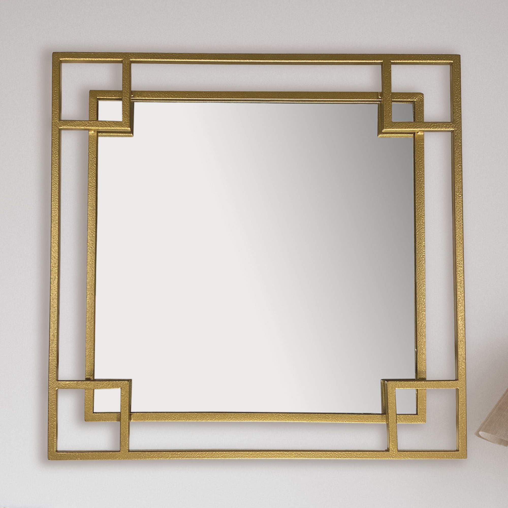Wandspiegel FineBuy Flurspiegel Quadrat Metall Gold Spiegel Hängespiegel Rahmen – Ansicht 1