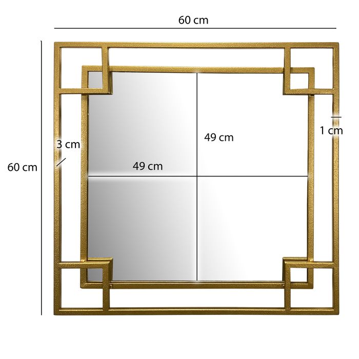 Wandspiegel FineBuy Flurspiegel Quadrat Metall Gold Spiegel Hängespiegel Rahmen – Maßzeichnung