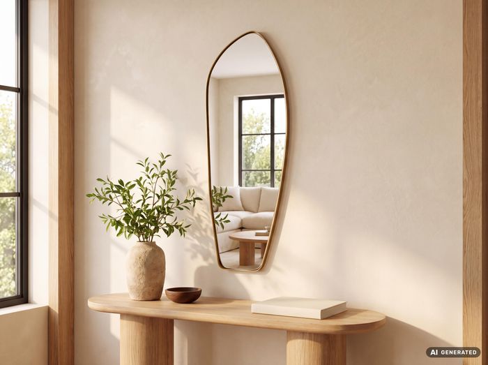 Finebuy Design Wandspiegel organische Form 90 cm moderner unregelmäßiger rahmenloser Spiegel asymmetrisch gold, Badezimmer, Schlafzimmer, Eingangsbereich, Flur