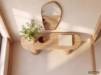 Design Wandspiegel organische Form 90 cm moderner Spiegel asymmetrisch gold – Ansicht 7
