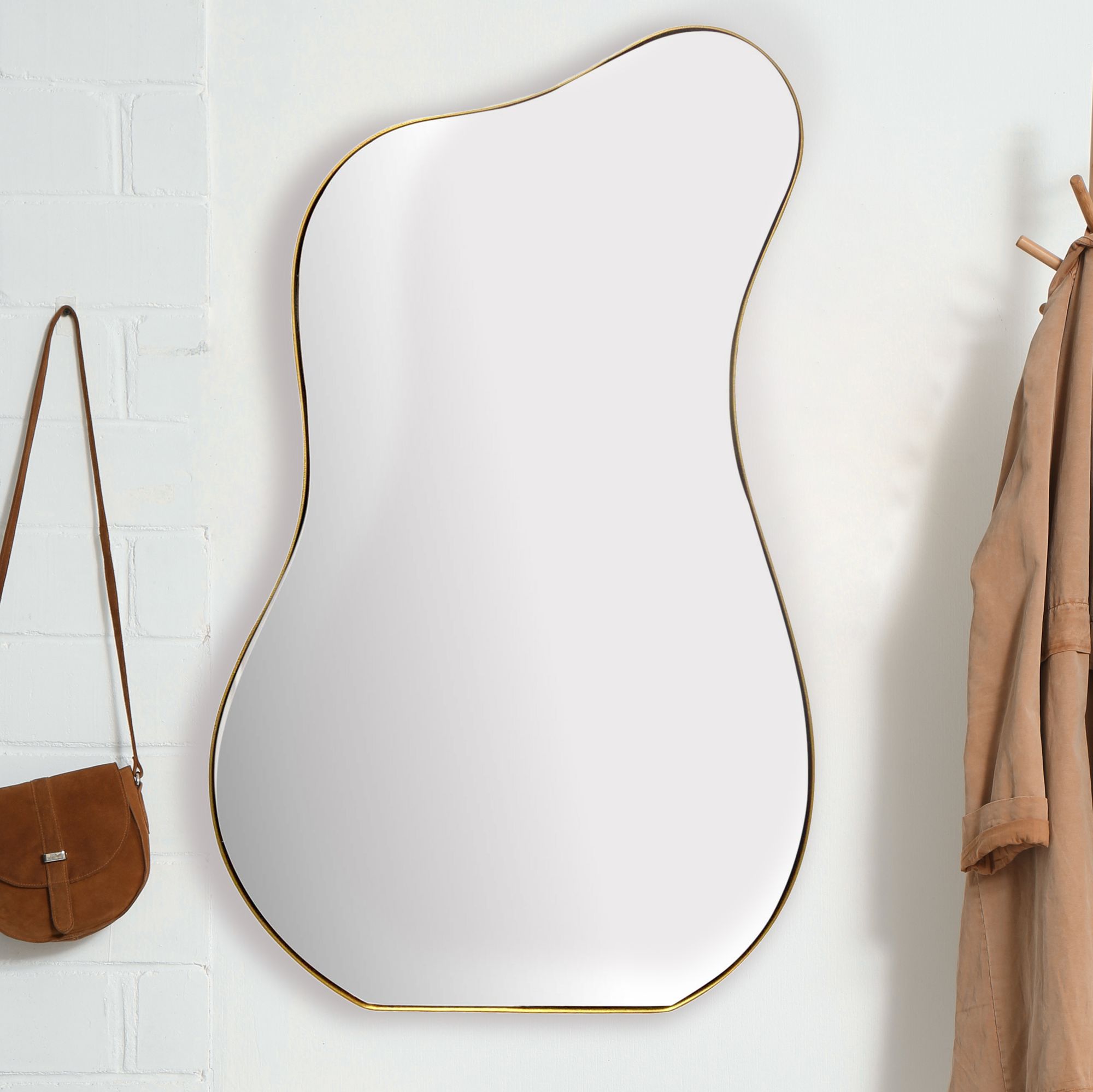 Design Wandspiegel organische Form 100 cm moderner Spiegel asymmetrisch gold – Ansicht 1