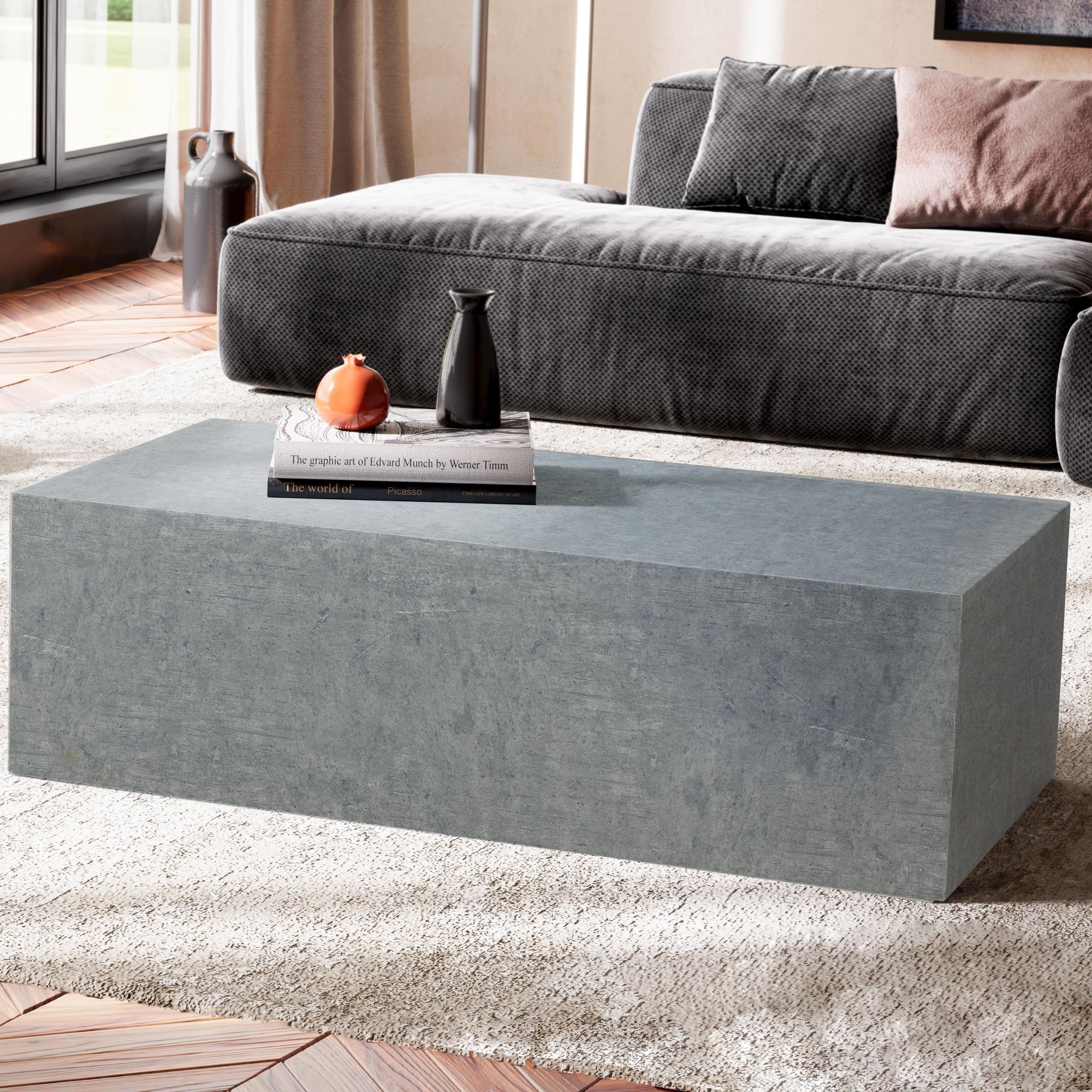 Couchtisch FineBuy Wohnzimmertisch MONOBLOC Beton Optik Grau Sofatisch Modern – Ansicht 1