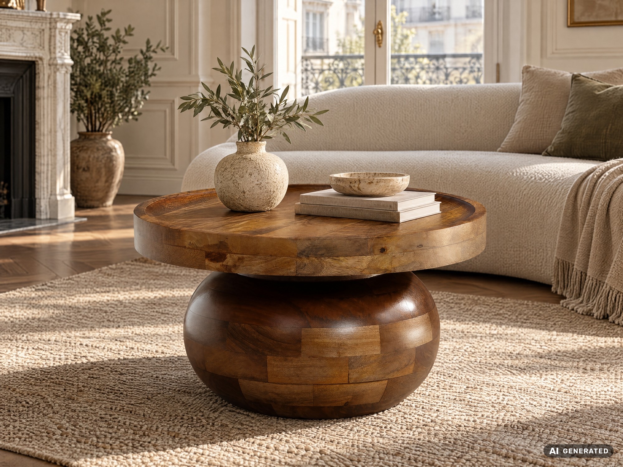 Couchtisch FineBuy Mango Sofatisch Massivholz Braun 50 cm Wohnzimmertisch Rund – Ansicht 2