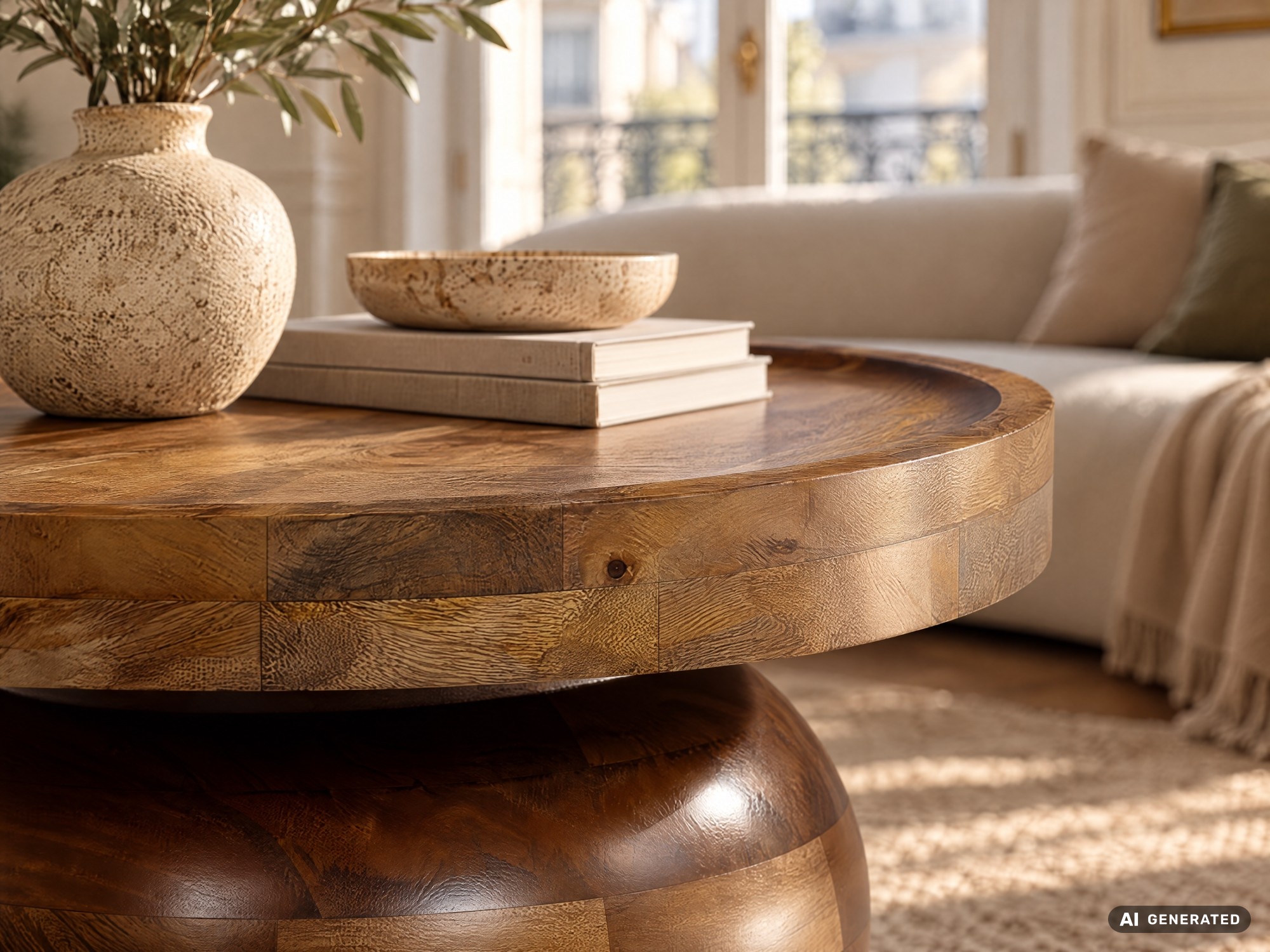 Couchtisch FineBuy Mango Sofatisch Massivholz Braun 50 cm Wohnzimmertisch Rund – Ansicht 4