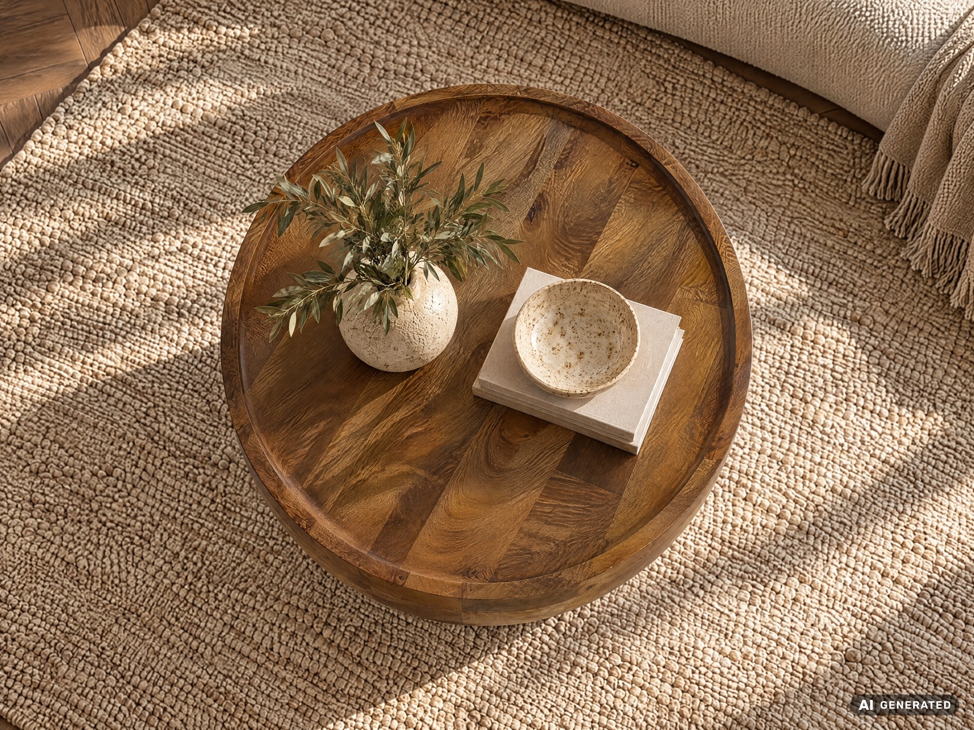 Couchtisch FineBuy Mango Sofatisch Massivholz Braun 50 cm Wohnzimmertisch Rund – Ansicht 5