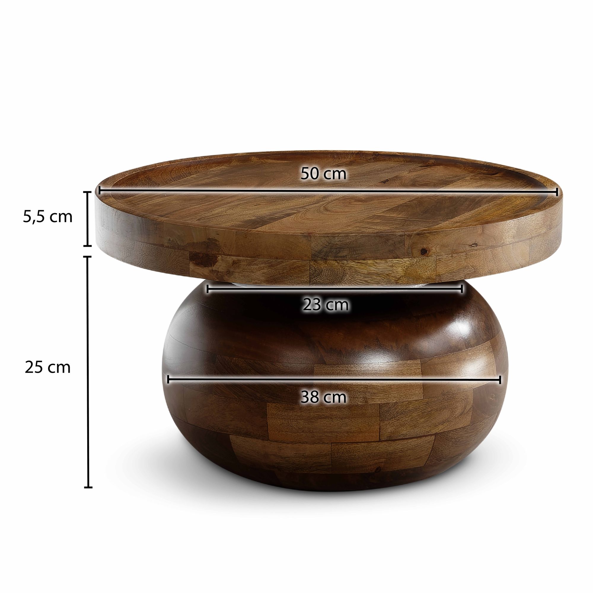 Couchtisch FineBuy Mango Sofatisch Massivholz Braun 50 cm Wohnzimmertisch Rund – Ansicht 3