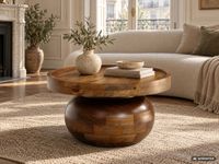 Couchtisch FineBuy Mango Sofatisch Massivholz Braun 50 cm Wohnzimmertisch Rund – Ansicht 2