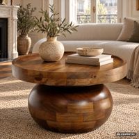 Couchtisch FineBuy Mango Sofatisch Massivholz Braun 50 cm Wohnzimmertisch Rund – Ansicht 1