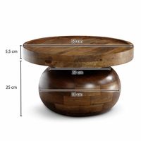 Couchtisch FineBuy Mango Sofatisch Massivholz Braun 50 cm Wohnzimmertisch Rund – Ansicht 3