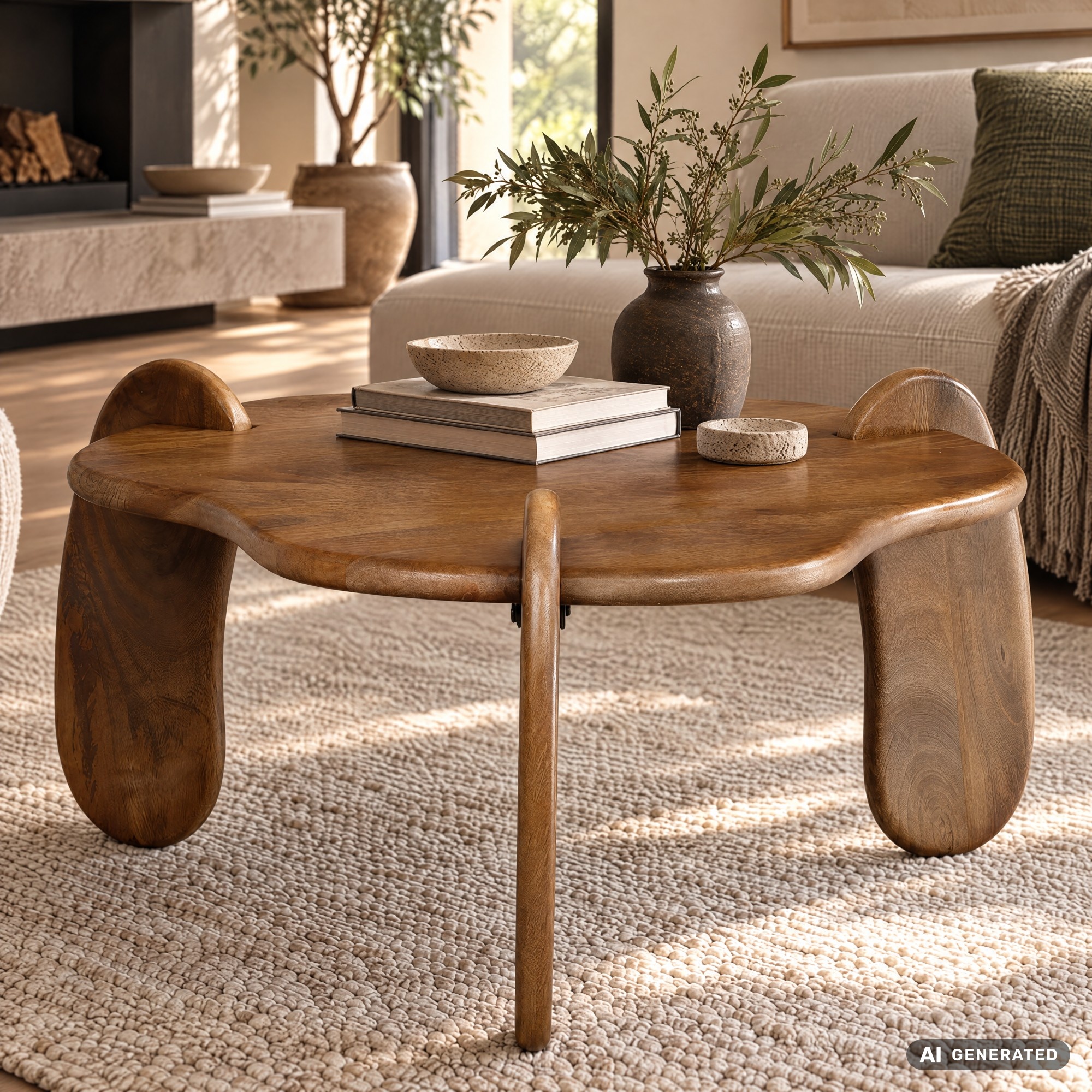 Couchtisch Mango Massivholz Ø78cm Design Wohnzimmertisch in organischer Form – Ansicht 1