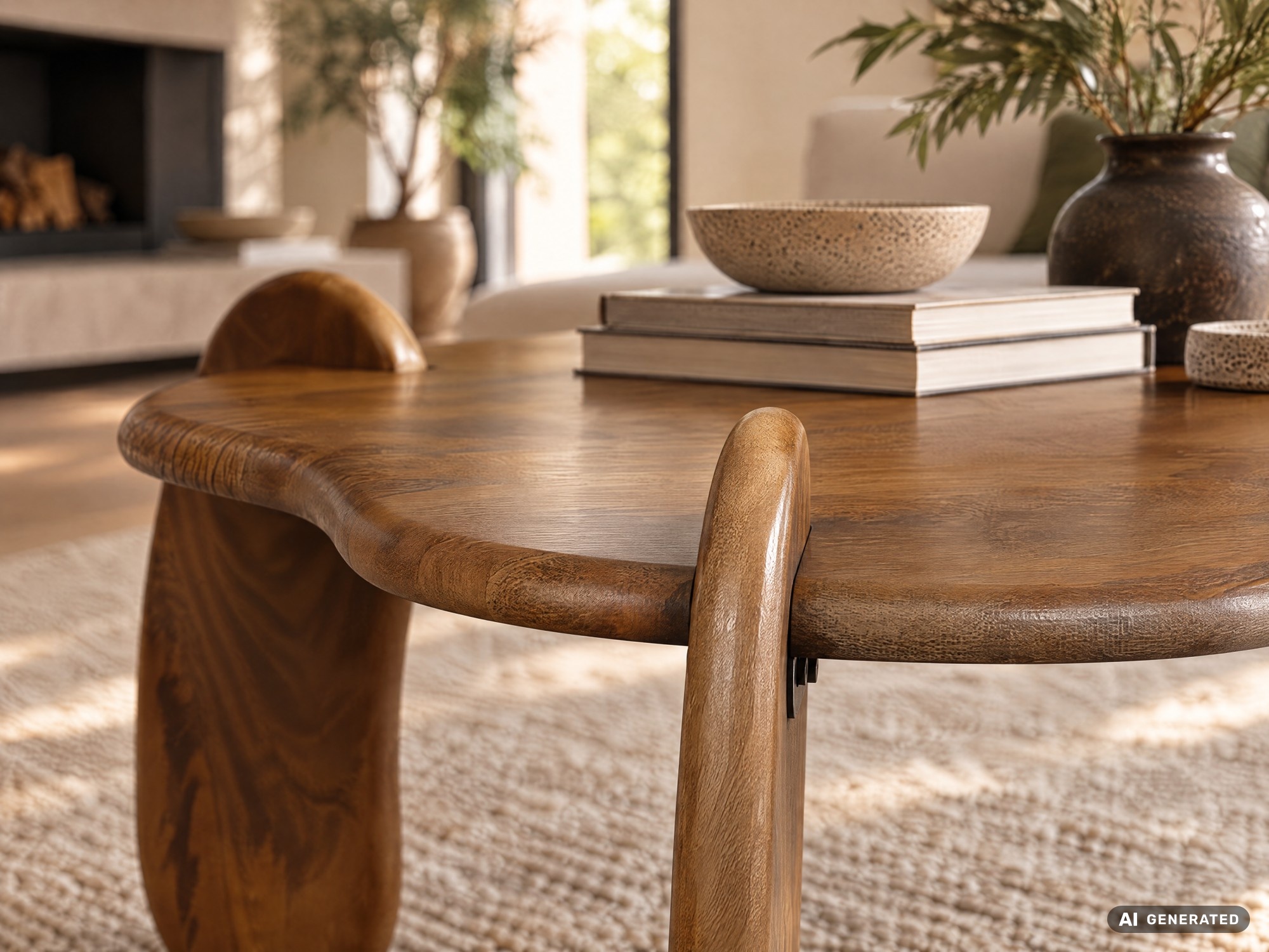 Couchtisch Mango Massivholz Ø78cm Design Wohnzimmertisch in organischer Form – Ansicht 4