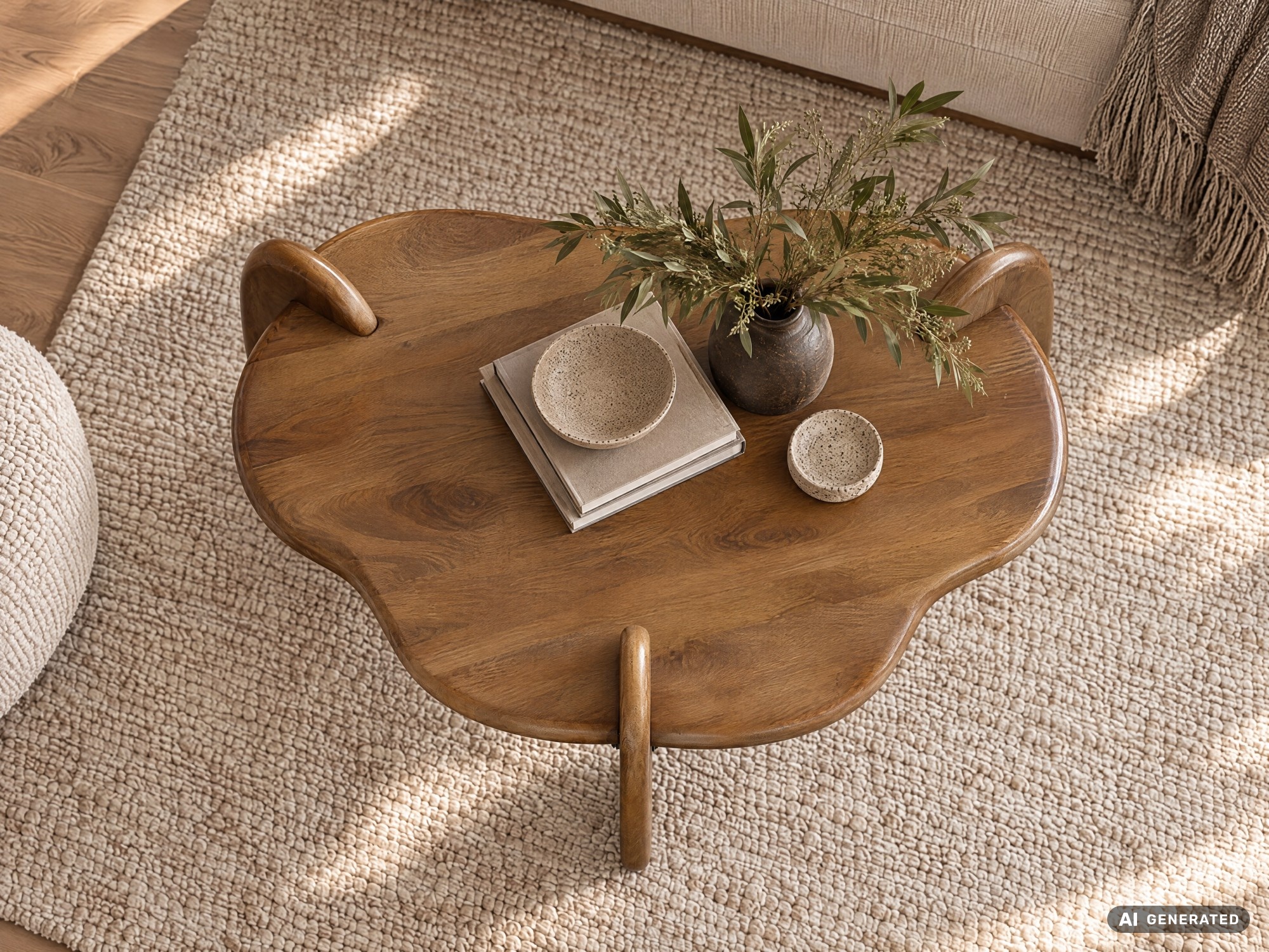 Couchtisch Mango Massivholz Ø78cm Design Wohnzimmertisch in organischer Form – Ansicht 7