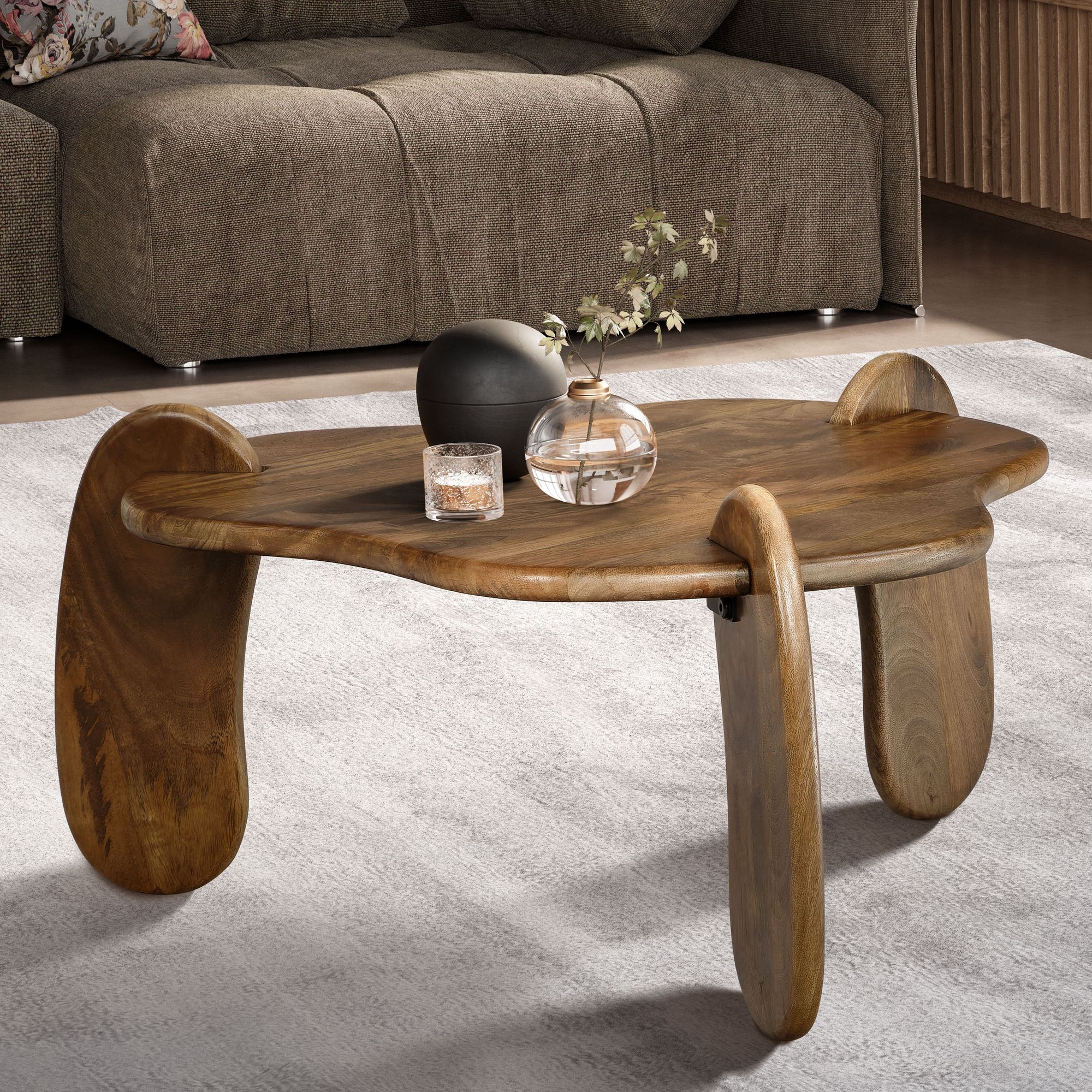 Couchtisch Mango Massivholz Ø78cm Design Wohnzimmertisch in organischer Form – Ansicht 1