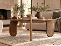 Couchtisch Mango Massivholz Ø78cm Design Wohnzimmertisch in organischer Form – Ansicht 5