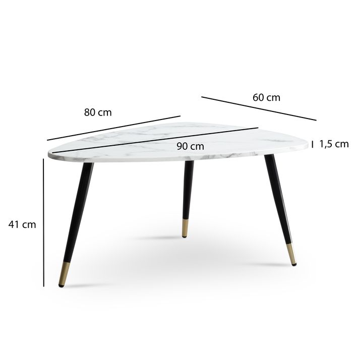 Couchtisch FineBuy Sofatisch Marmor Optik 90 cm Wohnzimmertisch Tisch Dreibein – Maßzeichnung