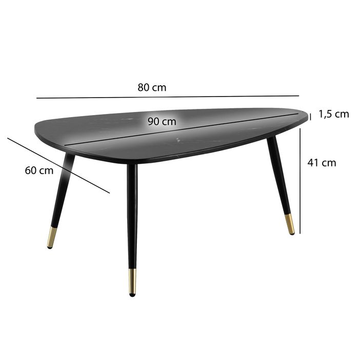 Couchtisch FineBuy Sofatisch Marmor Optik 90 cm Wohnzimmertisch Tisch Dreibein – Maßzeichnung