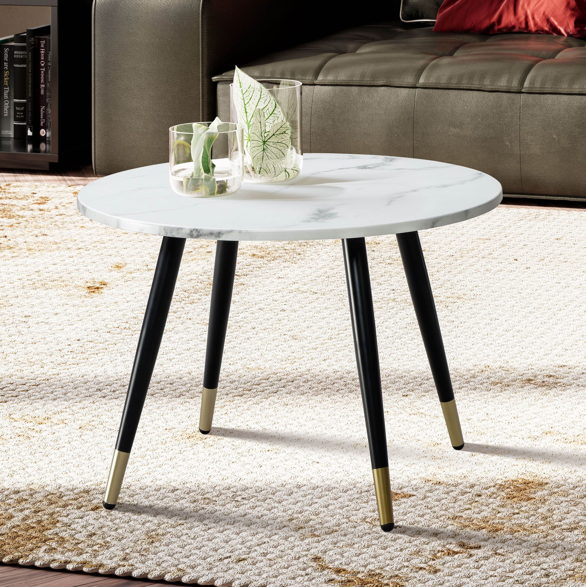 Couchtisch FineBuy Sofatisch Marmor Optik 60 cm Wohnzimmertisch Rund Tisch – Ansicht 1