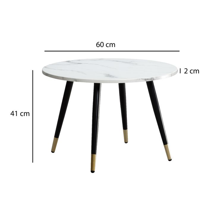 Couchtisch FineBuy Sofatisch Marmor Optik 60 cm Wohnzimmertisch Rund Tisch – Maßzeichnung