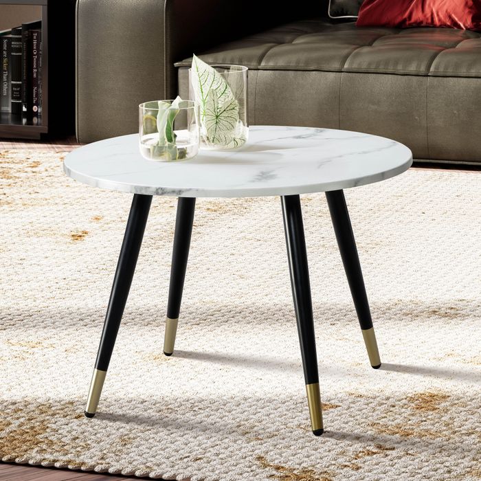 FineBuy Couchtisch 60x60x41 cm mit Marmor Optik Modern, Design Wohnzimmertisch mit Metall-Gestell, Sofatisch Rund Tisch, Beistelltisch Wohnzimmer