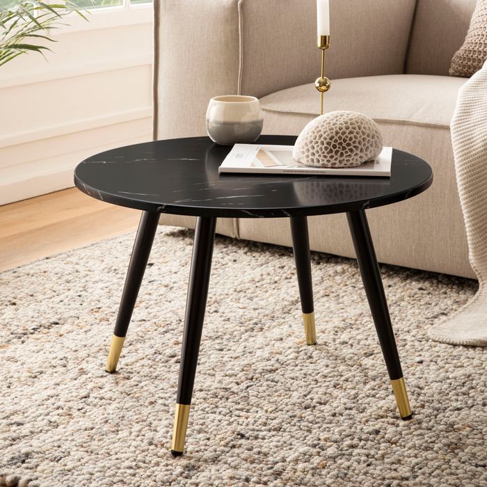 Couchtisch FineBuy Sofatisch Marmor Optik 60 cm Wohnzimmertisch Rund Tisch