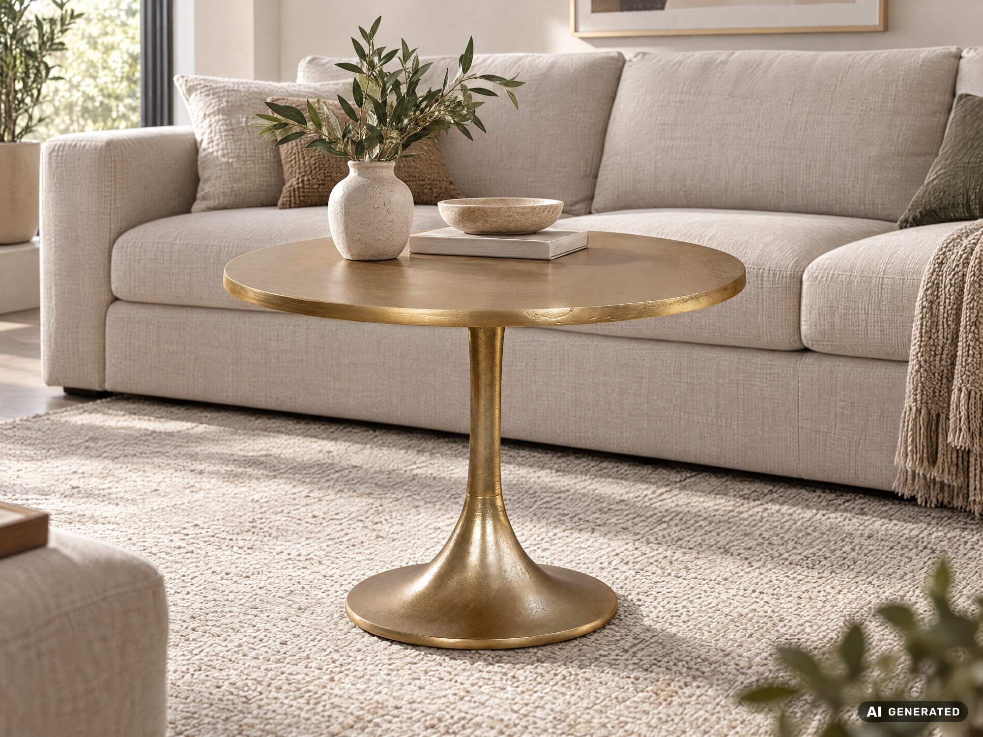 Couchtisch FineBuy Sofatisch Metall Gold Ø 60 cm Tisch Wohnzimmertisch Rund – Ansicht 2