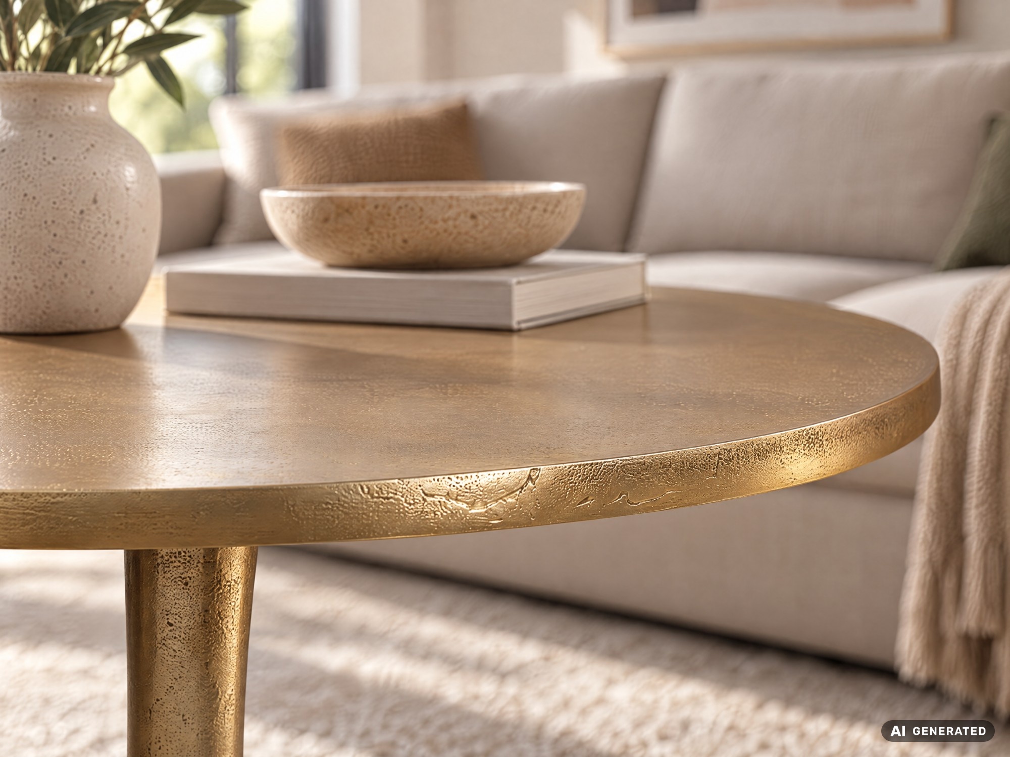 Couchtisch FineBuy Sofatisch Metall Gold Ø 60 cm Tisch Wohnzimmertisch Rund – Ansicht 4