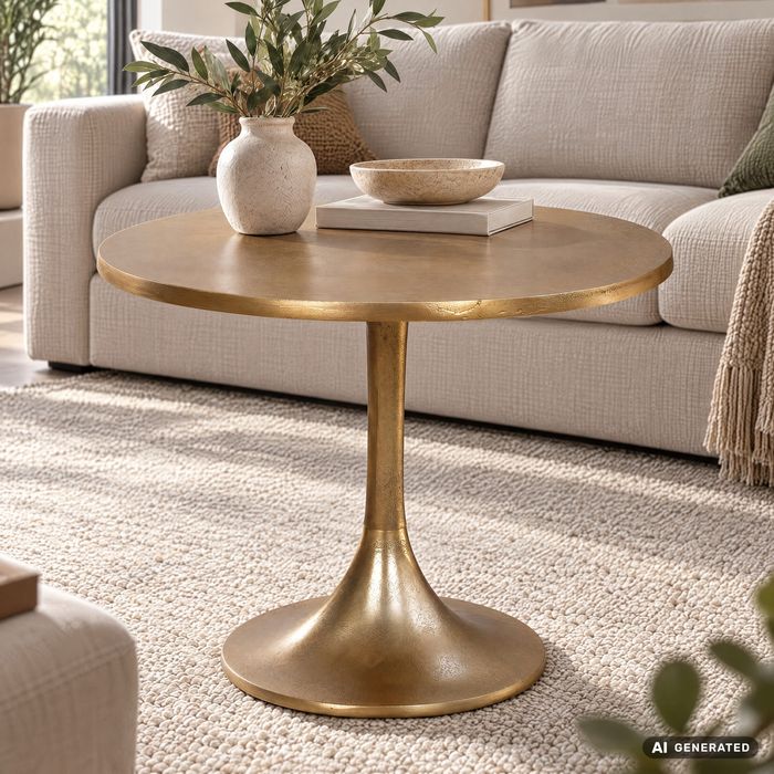 Couchtisch FineBuy Sofatisch Metall Gold Ø 60 cm Tisch Wohnzimmertisch Rund
