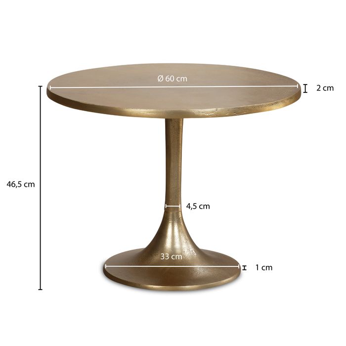 Couchtisch FineBuy Sofatisch Metall Gold Ø 60 cm Tisch Wohnzimmertisch Rund – Maßzeichnung