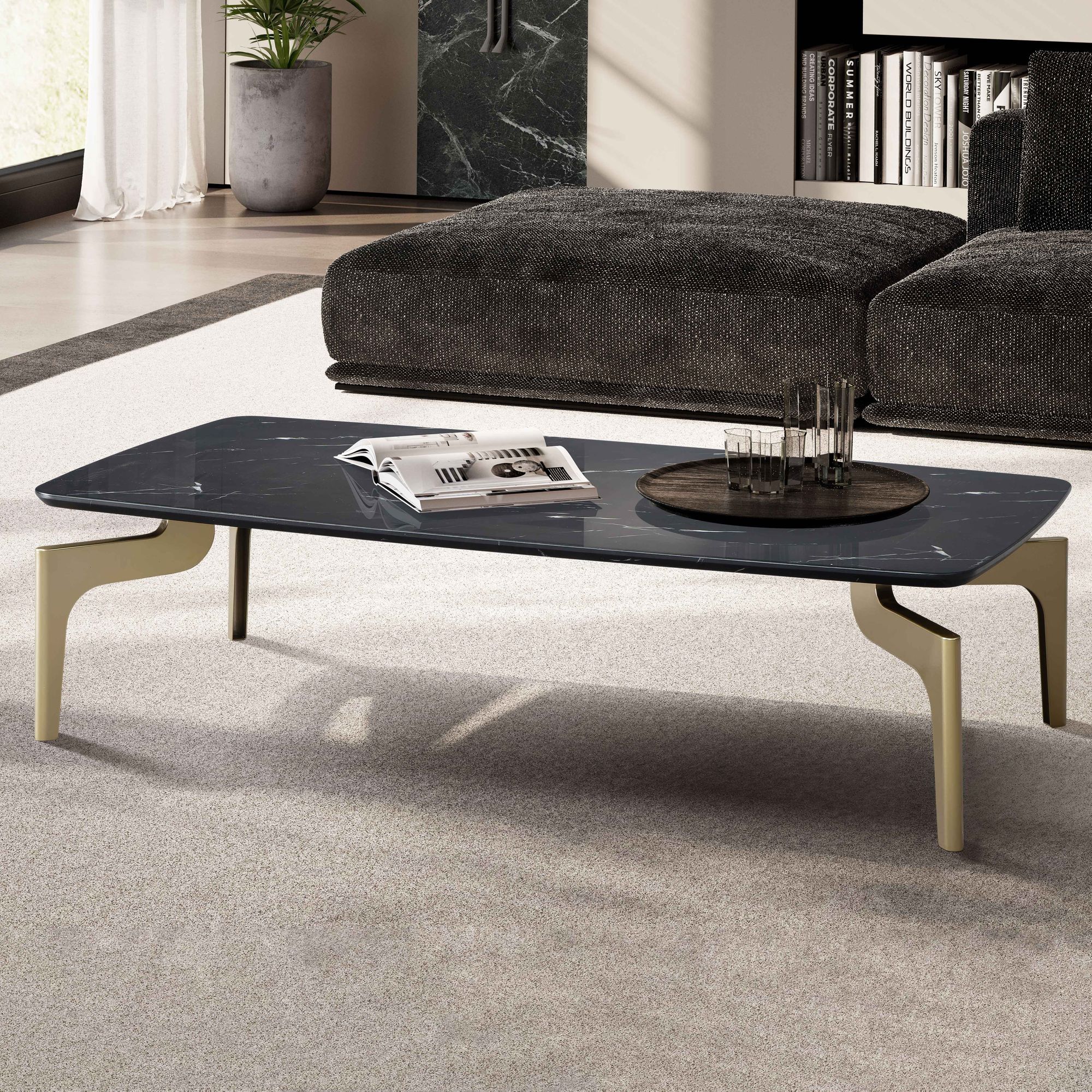 Couchtisch FineBuy Wohnzimmertisch Marmor Optik Schwarz Sofatisch 120 cm Tisch – Ansicht 1
