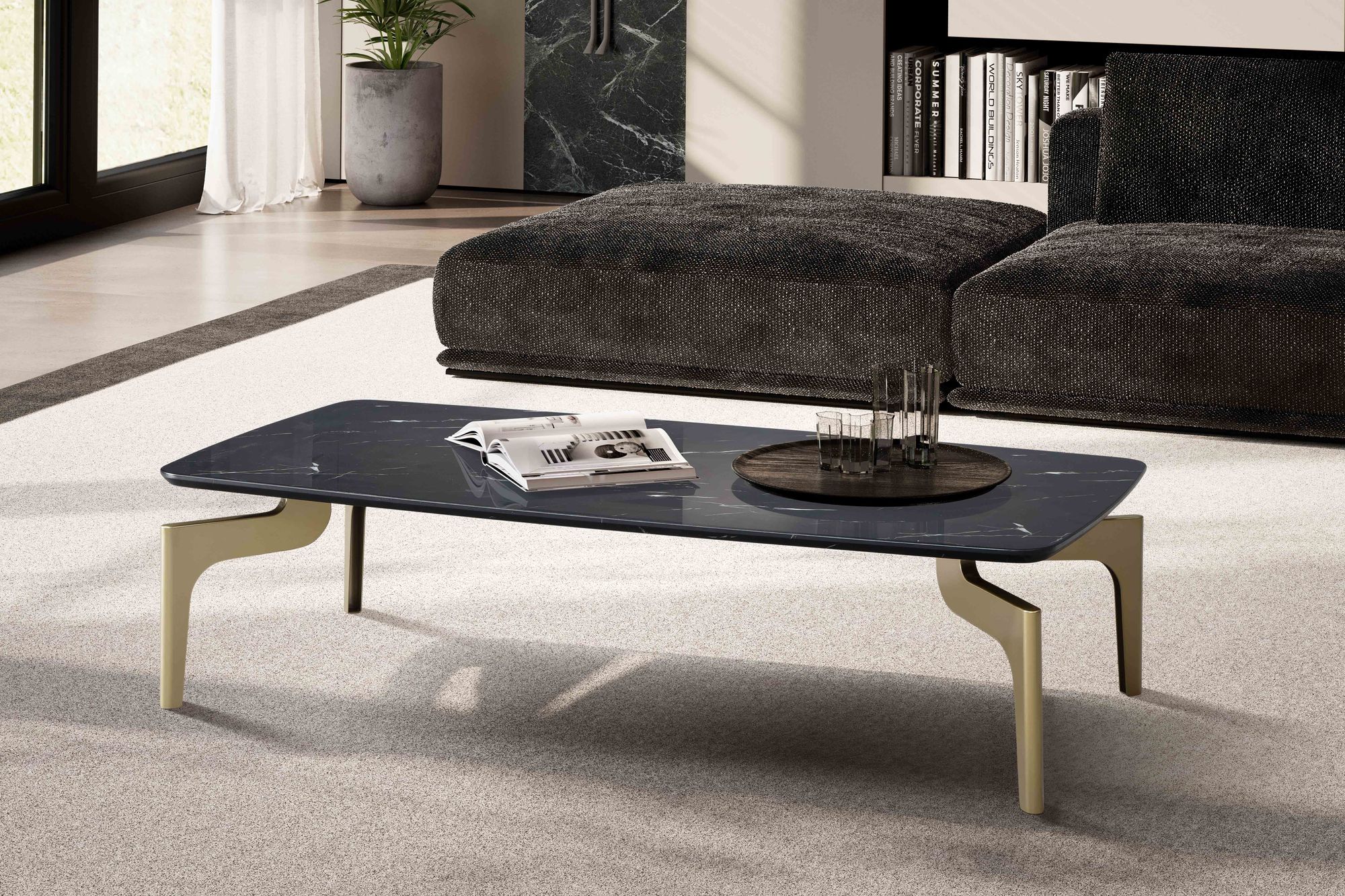 Couchtisch FineBuy Wohnzimmertisch Marmor Optik Schwarz Sofatisch 120 cm Tisch – Ansicht 2
