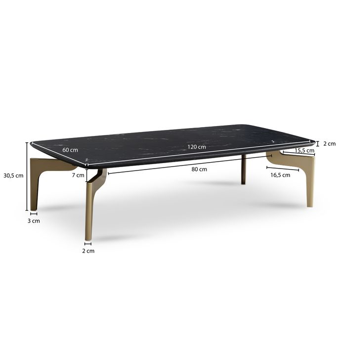 Couchtisch FineBuy Wohnzimmertisch Marmor Optik Schwarz Sofatisch 120 cm Tisch – Maßzeichnung