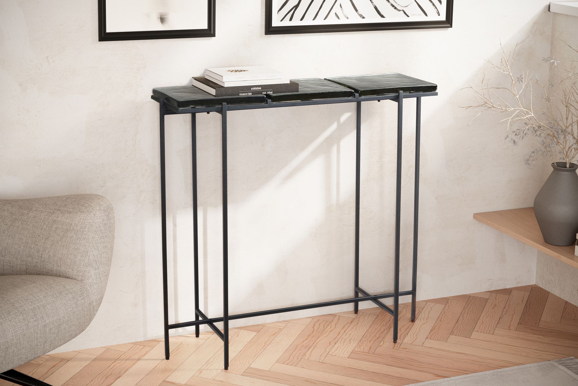 Konsolentisch FineBuy Anrichte 90 cm Ablagetisch Flurtisch Glas Metall Modern – Ansicht 2