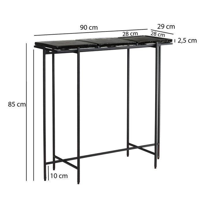 Konsolentisch FineBuy Anrichte 90 cm Ablagetisch Flurtisch Glas Metall Modern – Maßzeichnung