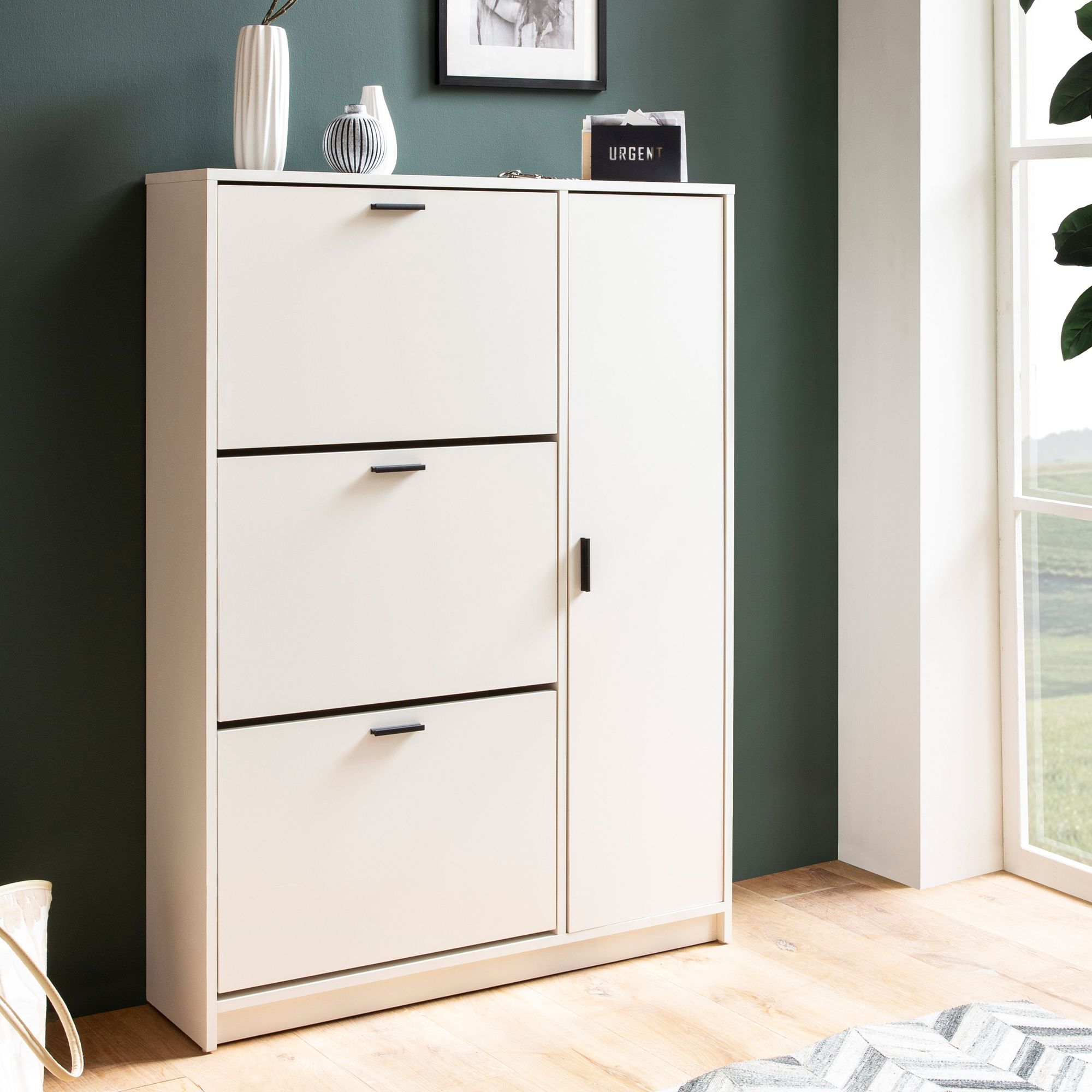 Schuhschrank FineBuy Schuhkipper Garderobe Weiß Schuhkommode Flurschrank Modern – Ansicht 2