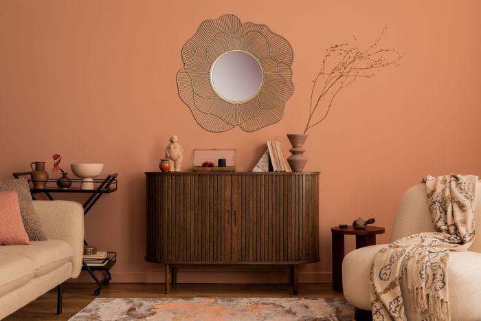 FineBuy Wandspiegel Rose 77 cm Metall Design Hängespiegel Gold, Eisen Dekospiegel Rund, Spiegel Wand Groß Blütenform, Flurspiegel Garderobenspiegel Modern