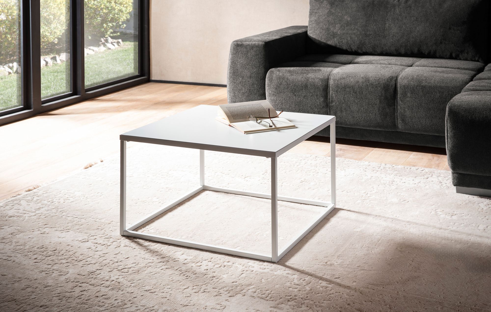 Couchtisch FineBuy Sofatisch 60 cm Weiß Metall Wohnzimmertisch Tisch Industrial