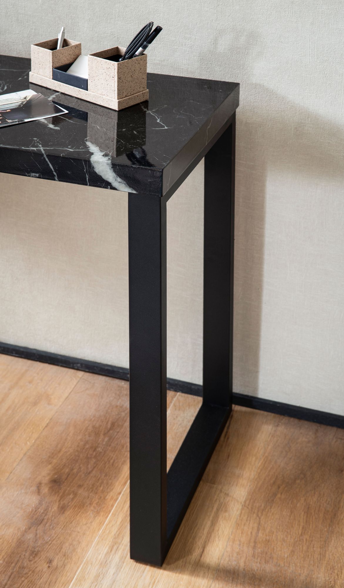 Konsolentisch FineBuy Anrichte 120cm Marmor Optik Flurtisch Schwarz Schreibtisch – Ansicht 5