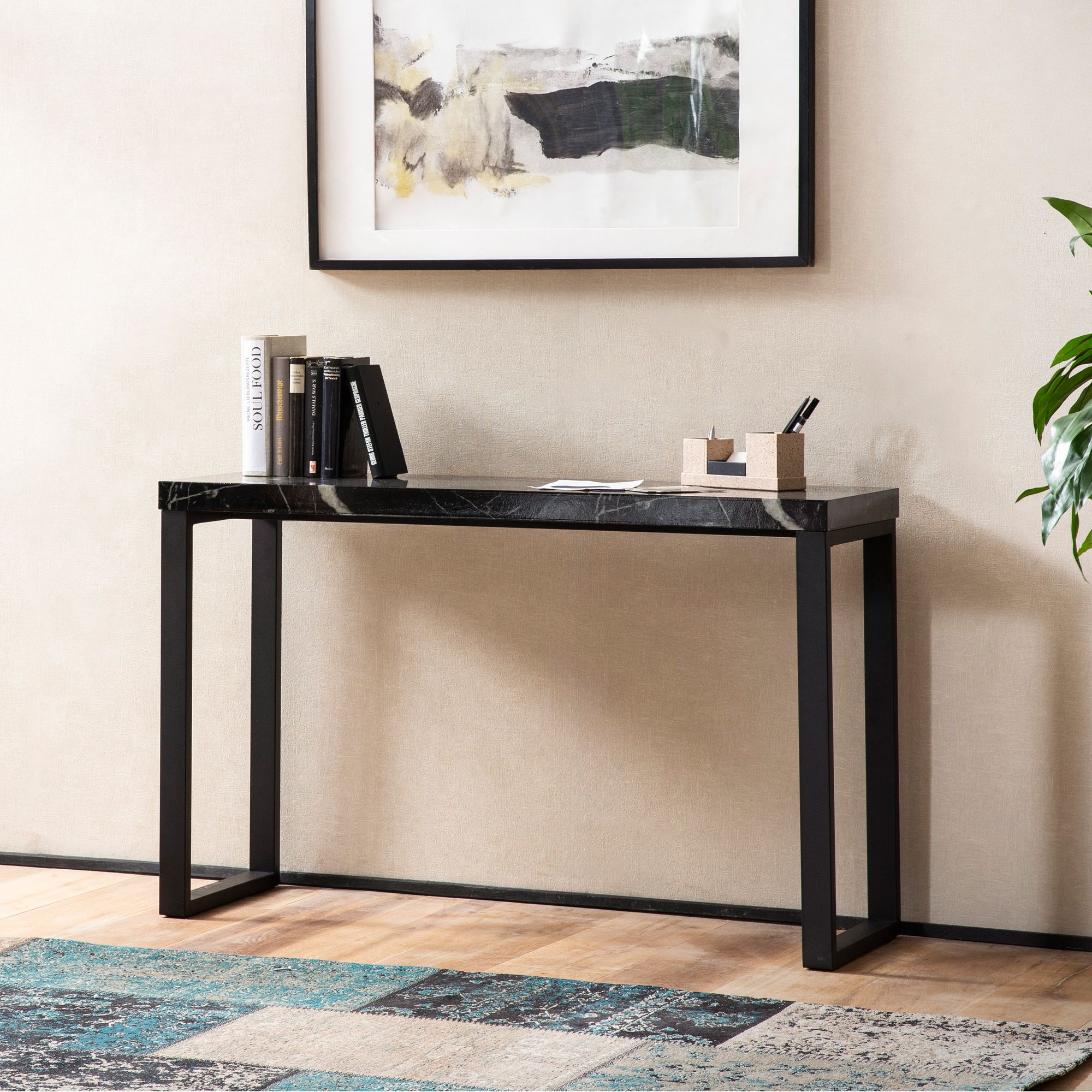 Konsolentisch FineBuy Anrichte 120cm Marmor Optik Flurtisch Schwarz Schreibtisch – Ansicht 1