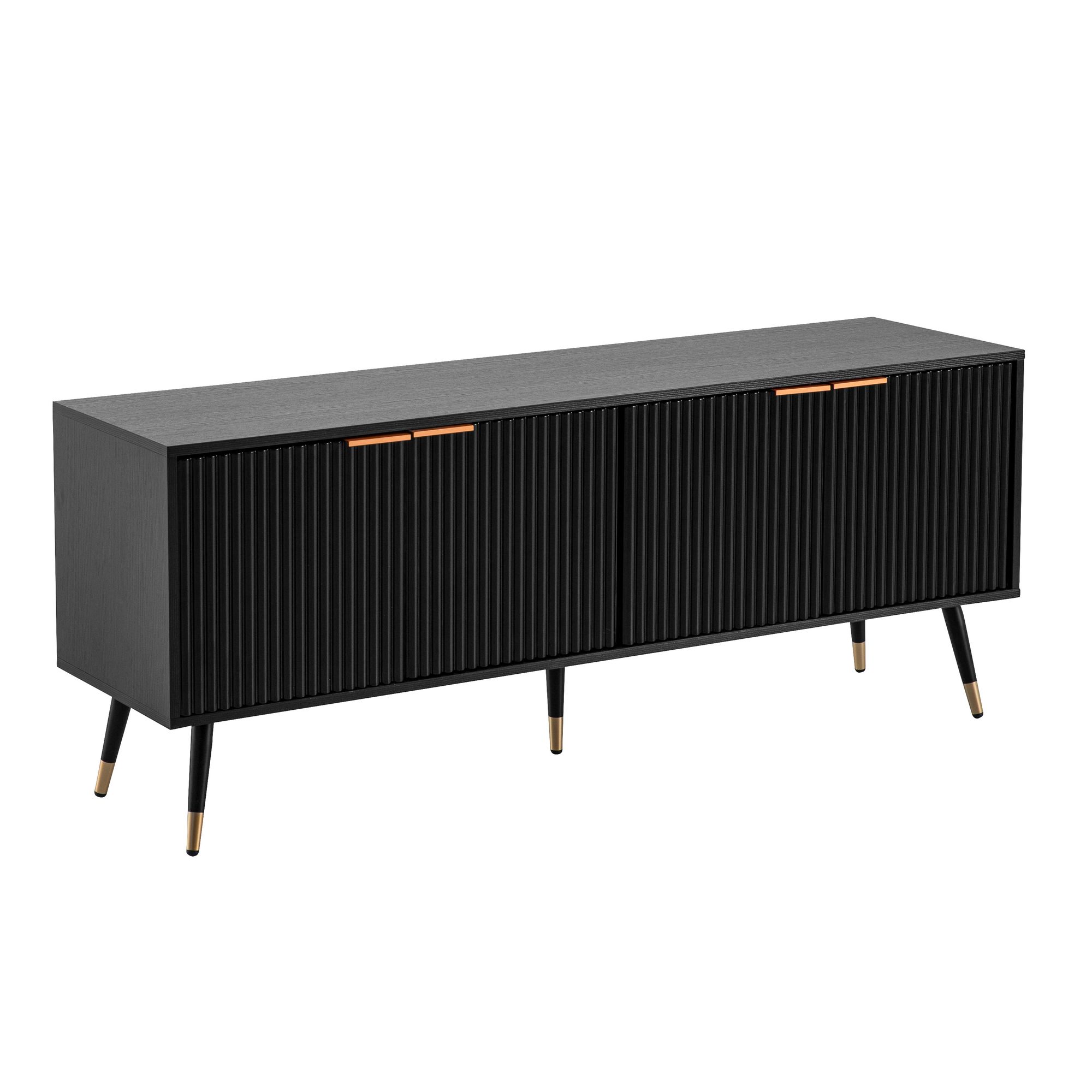 Lowboard FineBuy TV Schrank 150 cm Schwarz Türen Fernsehkommode Eiche Modern – Ansicht 6
