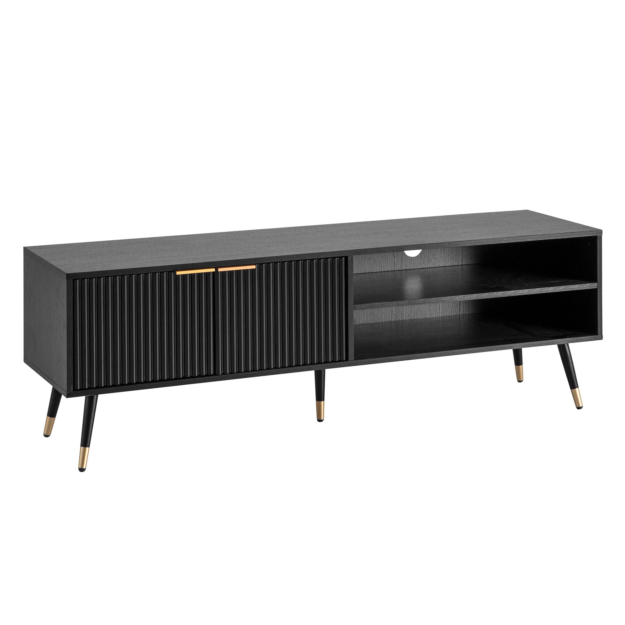 Lowboard FineBuy TV Schrank 150 cm Schwarz Türen Fernsehkommode Eiche Modern – Ansicht 6