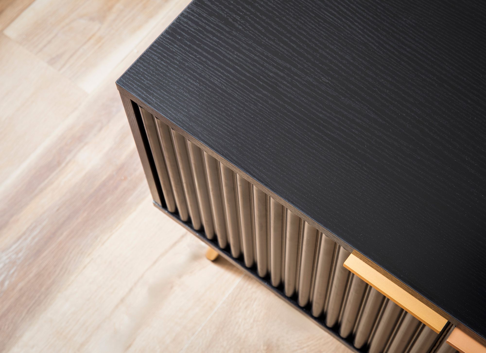 Lowboard FineBuy TV Schrank 150 cm Schwarz Türen Fernsehkommode Eiche Modern – Ansicht 5