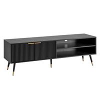 Lowboard FineBuy TV Schrank 150 cm Schwarz Türen Fernsehkommode Eiche Modern – Ansicht 6