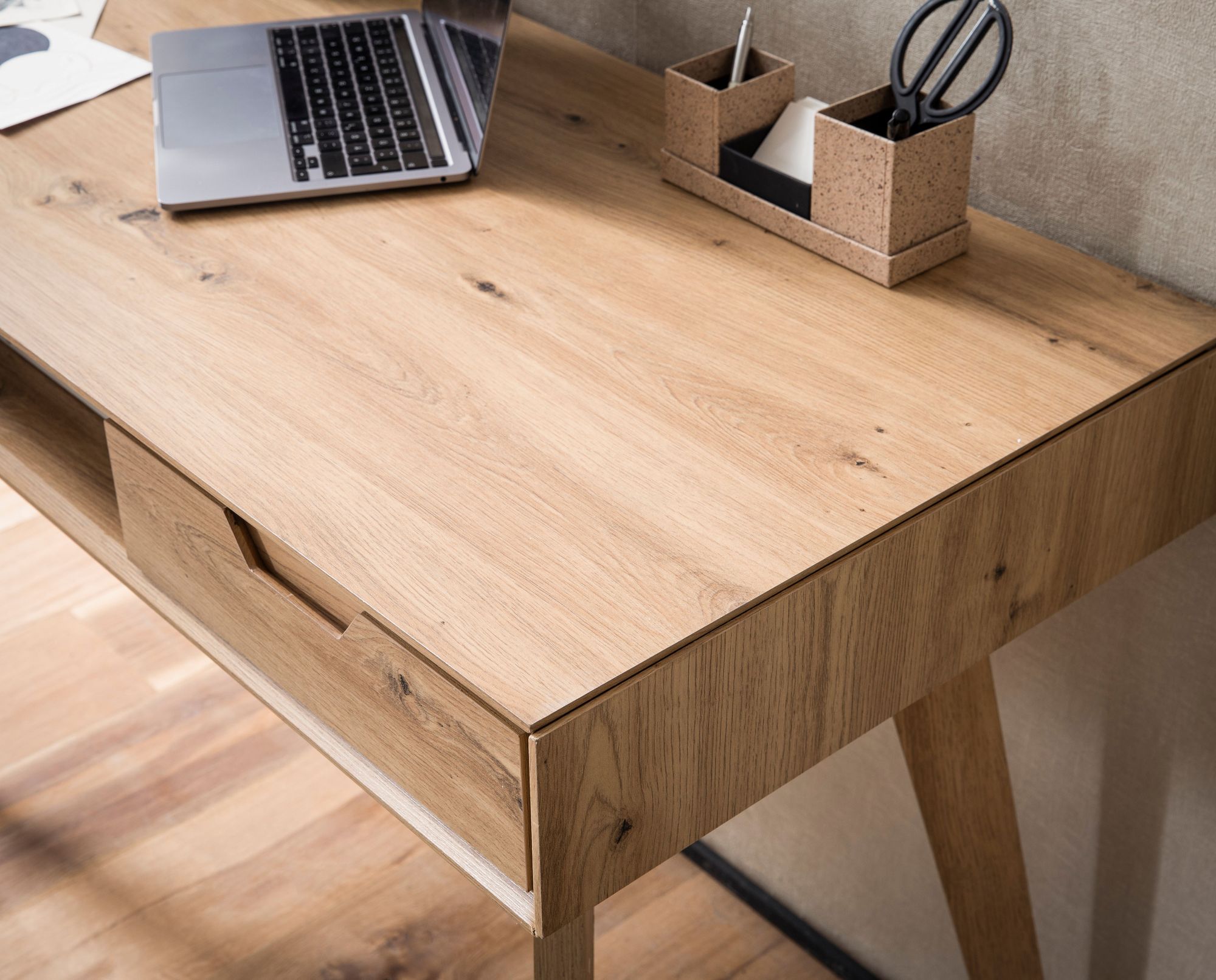 Schreibtisch FineBuy Bürotisch Eiche 120 cm Computertisch Tisch mit Schubladen – Ansicht 4