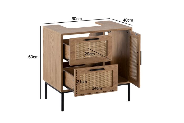 Waschbeckenunterschrank FineBuy Badschrank 60x60x40cm Bad Unterschrank Schublade – Maßzeichnung