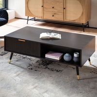 Couchtisch FineBuy Sofatisch 110x60 cm Schwarz Eiche Wohnzimmertisch Stauraum – Ansicht 1