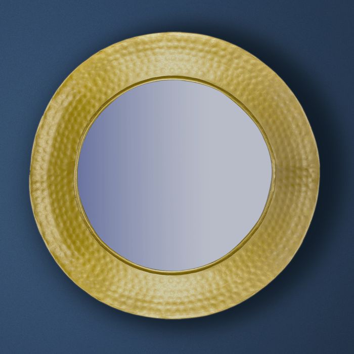 FineBuy Wandspiegel 60 cm Metall Design Hängespiegel Gold, Eisen Dekospiegel Rund mit Rahmen Hammerschlag, Spiegel Wand Groß, Flurspiegel Garderobenspiegel Modern
