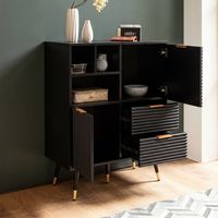 Kommode 77 cm in MDF Eiche Schwarz Dekor mit 2 Schubladen / 2 Türen und Ablage Design Sideboard Schrank – Ansicht 2