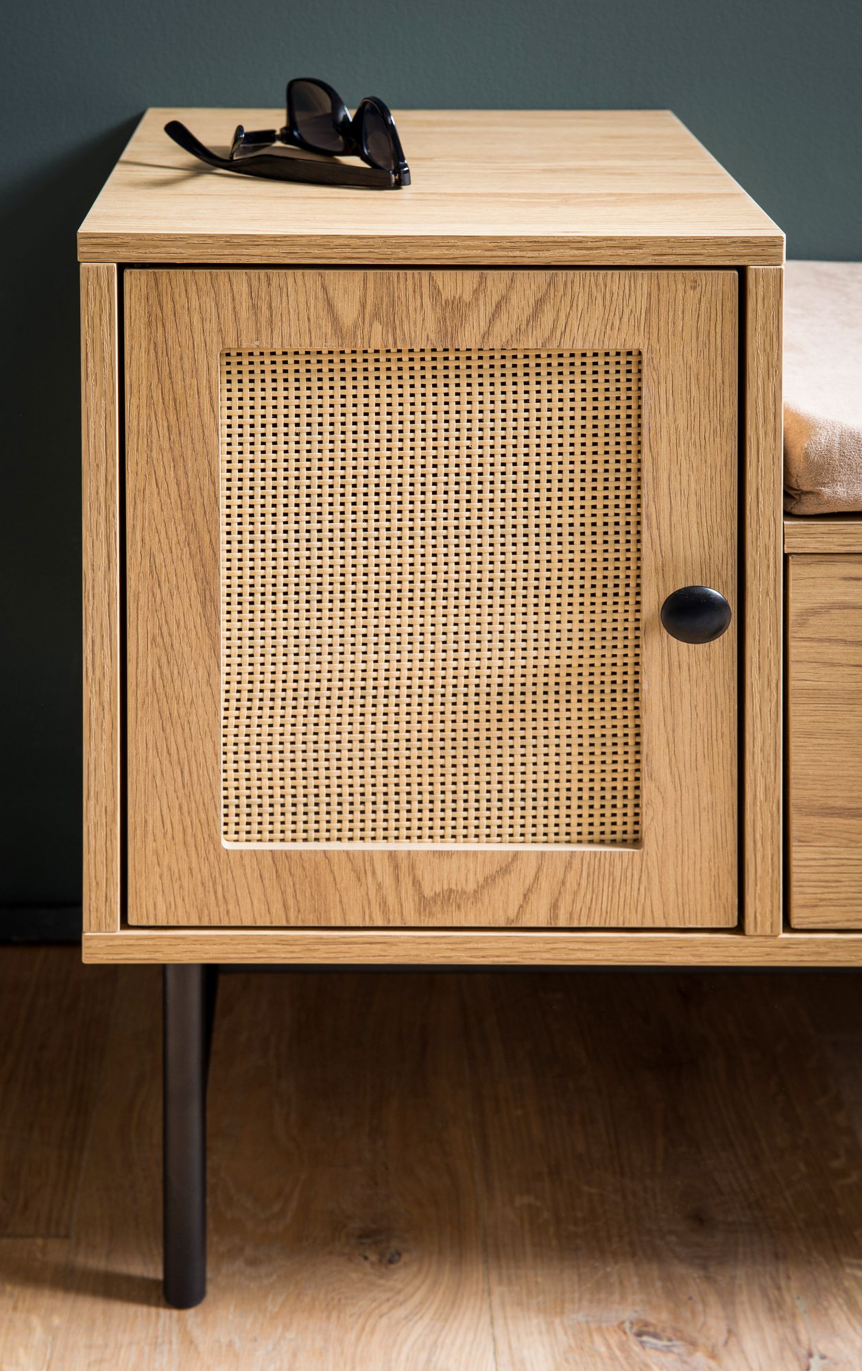 Schuhbank FineBuy Schuhregal 100 cm Garderobe mit Sitzbank Rattan Eiche Klein – Ansicht 4