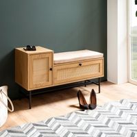 Schuhbank FineBuy Schuhregal 100 cm Garderobe mit Sitzbank Rattan Eiche Klein – Ansicht 1